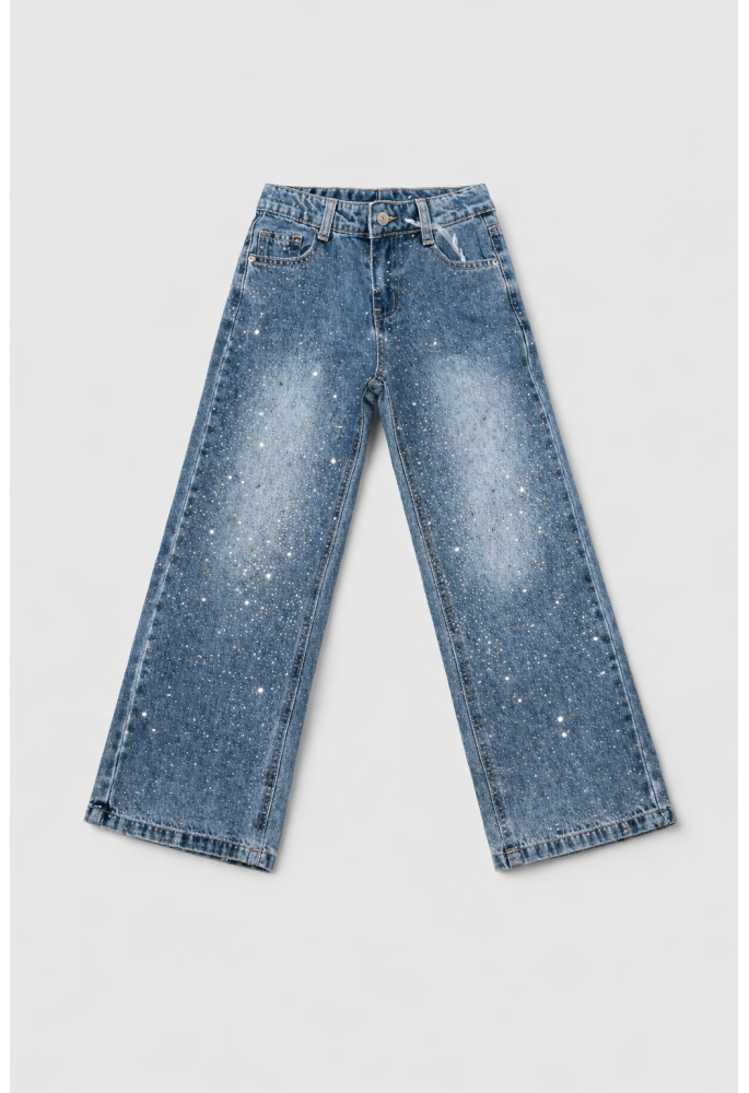 OEM Παντελόνι Τζιν Wide Leg με Στρας και στο Πίσω Μέρος 1092 Μπλε OEM Παντελόνι Τζιν Wide Leg με Στρας και στο Πίσω Μέρος 1092 Μπλε