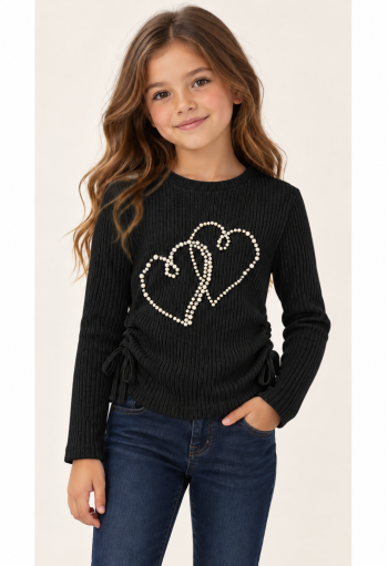 OEM Μπλούζα Ριπ με Σούρες και Πέρλες "Hearts" 25881 Μαύρο OEM Μπλούζα Ριπ με Σούρες και Πέρλες "Hearts" 25881 Μαύρο