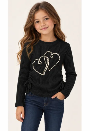 OEM Μπλούζα Ριπ με Σούρες και Πέρλες "Hearts" 25881 Μαύρο OEM Μπλούζα Ριπ με Σούρες και Πέρλες "Hearts" 25881 Μαύρο