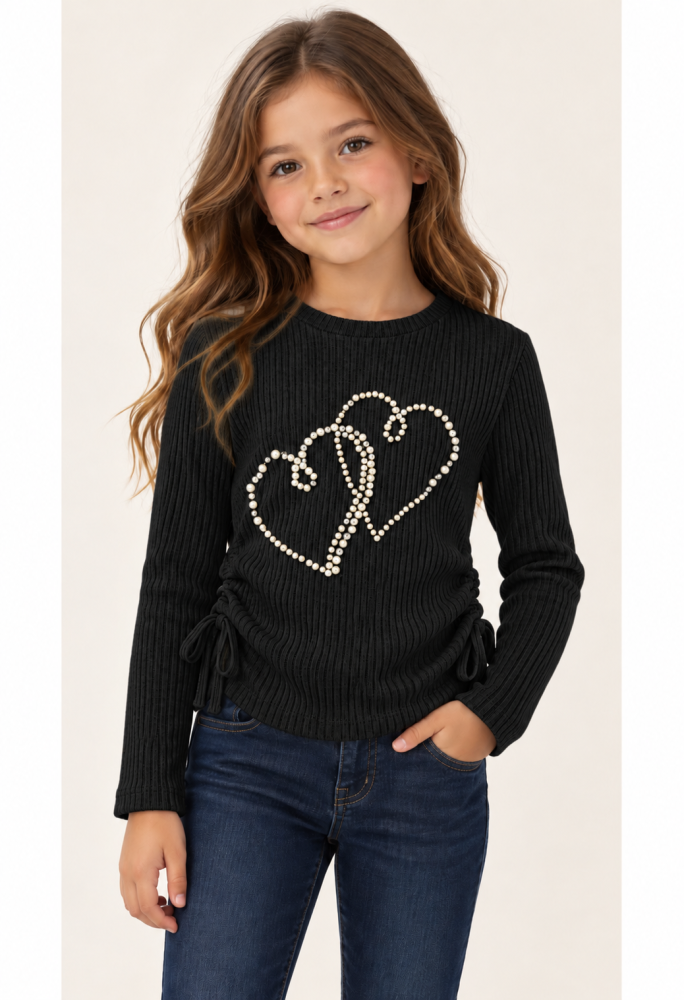 OEM Μπλούζα Ριπ με Σούρες και Πέρλες "Hearts" 25881 Μαύρο OEM Μπλούζα Ριπ με Σούρες και Πέρλες "Hearts" 25881 Μαύρο