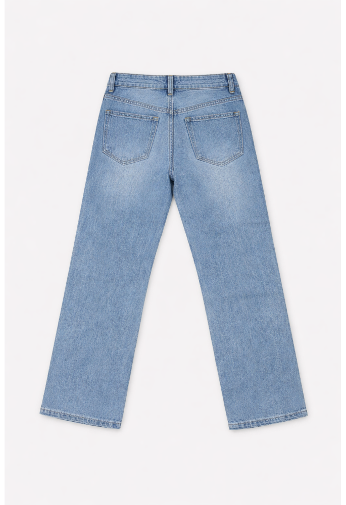 OEM Παντελόνι Τζιν Wide Leg με Διάσπαρτο Στρας 1078 Μπλε