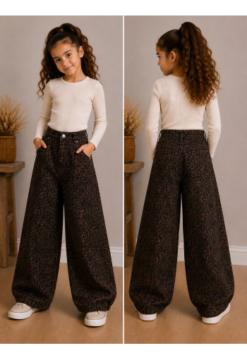 OEM Παντελόνι Τζιν Baggy Λέοπαρ με Στρας 8223 Καφέ OEM Παντελόνι Τζιν Baggy Λέοπαρ με Στρας 8223 Καφέ