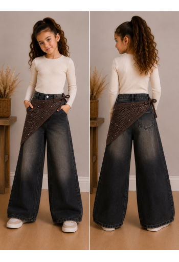 OEM Παντελόνι Τζιν Wide Leg με Πλεκτό Ζωνάρι Μέσης και Στρας 5066 Καφέ OEM Παντελόνι Τζιν Wide Leg με Πλεκτό Ζωνάρι Μέσης και Στρας 5066 Καφέ