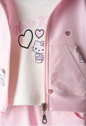 Hello Kitty Σετ 3 Τεμάχια Ζακέτα Φούτερ και Παντελόνι Φόρμας , Μπλιυζακι Εποχιακό 7537 Ροζ