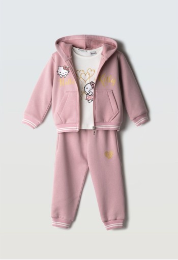 Hello Kitty Σετ 3 Τεμάχια Ζακέτα Φούτερ , Παντελόνι Φόρμας και Εποχιακό Μπλουζάκι HK-7283 Ροζ 