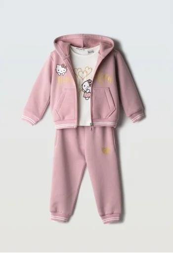 Hello Kitty Σετ 3 Τεμάχια Ζακέτα Φούτερ , Παντελόνι Φόρμας και Εποχιακό Μπλουζάκι HK-7283 Ροζ 