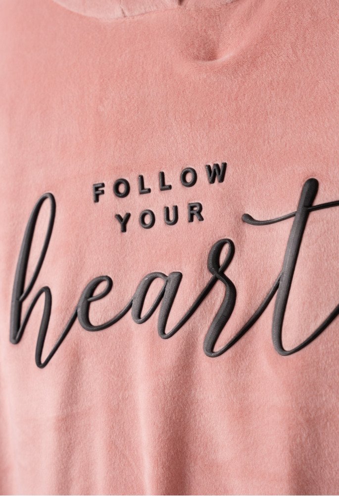 Εβίτα Σετ Μπλούζα και Παντελόνι Βελουτέ Follow your heart 243042 Ροζ