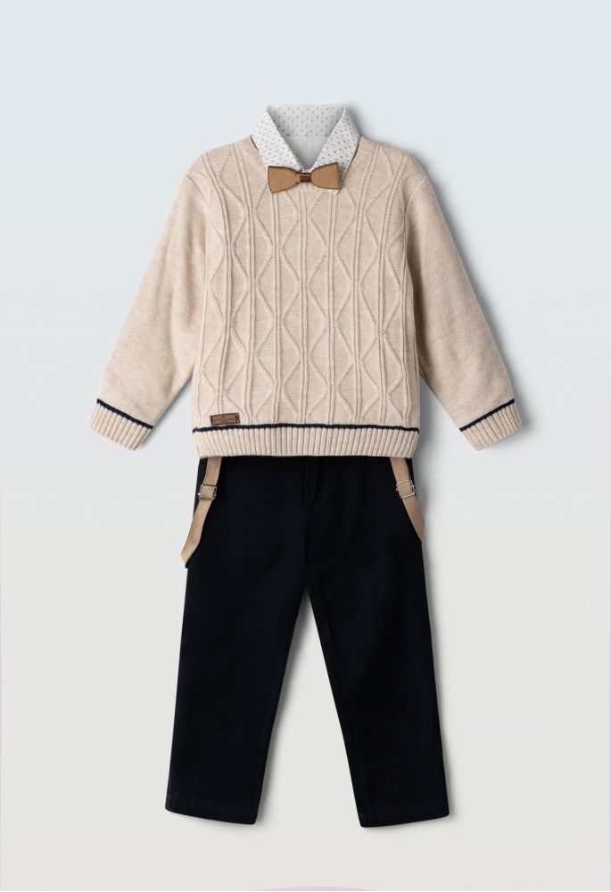Hashtag Σετ 5 Τεμαχίων Πουλόβερ-Πουκάμισο-Παντελόνι -Τιράντες -Παπιγιόν 243818 Μπεζ Hashtag Σετ 5 Τεμαχίων Πουλόβερ-Πουκάμισο-Παντελόνι -Τιράντες -Παπιγιόν 243818 Μπεζ