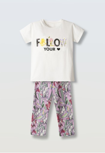 EBITA Σετ Μπλούζα με Κοντό Μανίκι και Κολάν "Flower" 254098 Λευκό