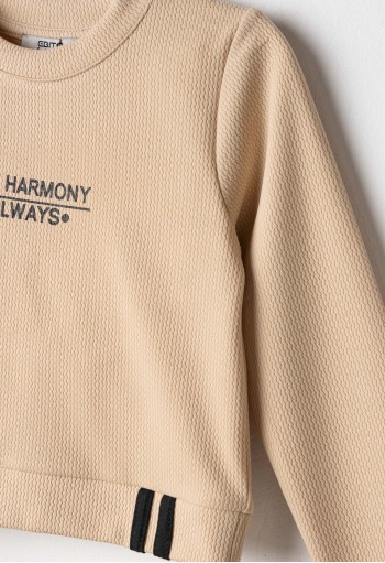 EBITA Σετ Μπλούζα Crop και Παντελόνι Καμπάνα "Line Harmony" 267012 Μπεζ EBITA Σετ Μπλούζα Crop και Παντελόνι Καμπάνα "Line Harmony" 267012 Μπεζ