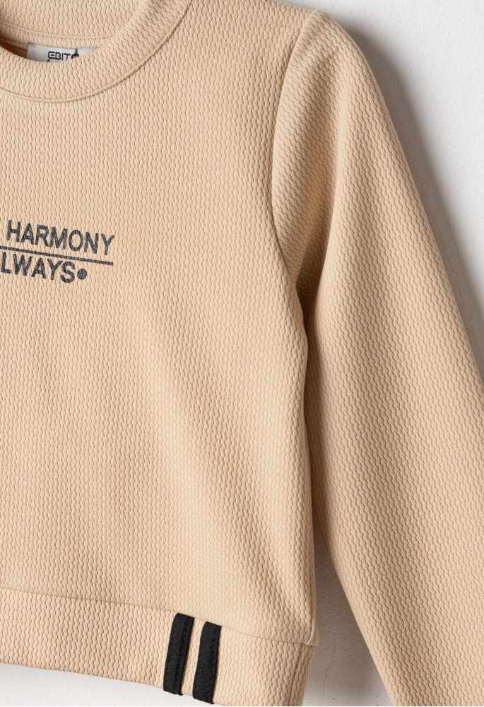 EBITA Σετ Μπλούζα Crop και Παντελόνι Καμπάνα "Line Harmony" 267012 Μπεζ