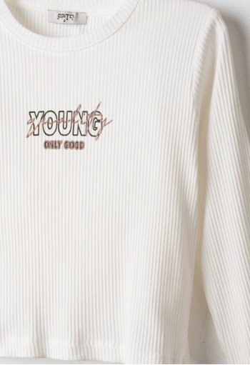EBITA Σετ Μπλούζα Ριπ και Παντελόνι Καμπάνα "Young" 267019 Λευκό EBITA Σετ Μπλούζα Ριπ και Παντελόνι Καμπάνα "Young" 267019 Λευκό