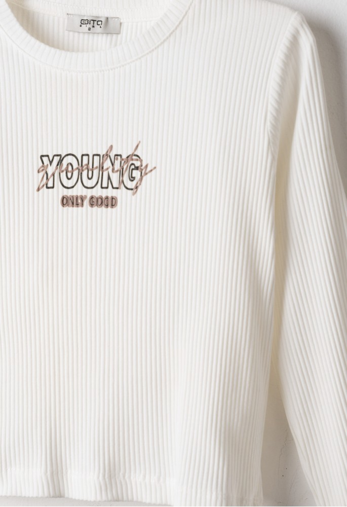 EBITA Σετ Μπλούζα Ριπ και Παντελόνι Καμπάνα "Young" 267019 Λευκό