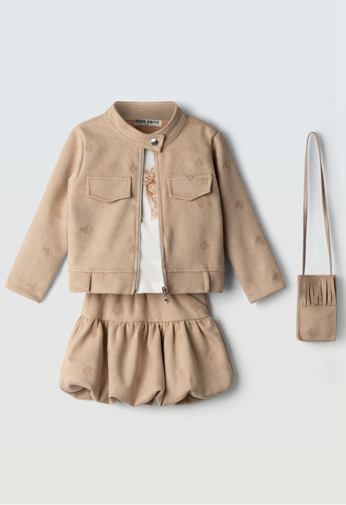 EBITA Σετ 3 Τεμαχίων Bomber Ζακέτα-Μπλούζα-Φούστα Balloon Suede 267290 Μπεζ EBITA Σετ 3 Τεμαχίων Bomber Ζακέτα-Μπλούζα-Φούστα Balloon Suede 267290 Μπεζ