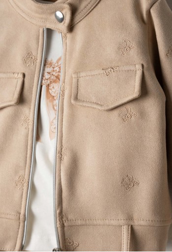EBITA Σετ 3 Τεμαχίων Bomber Ζακέτα-Μπλούζα-Φούστα Balloon Suede 267290 Μπεζ
