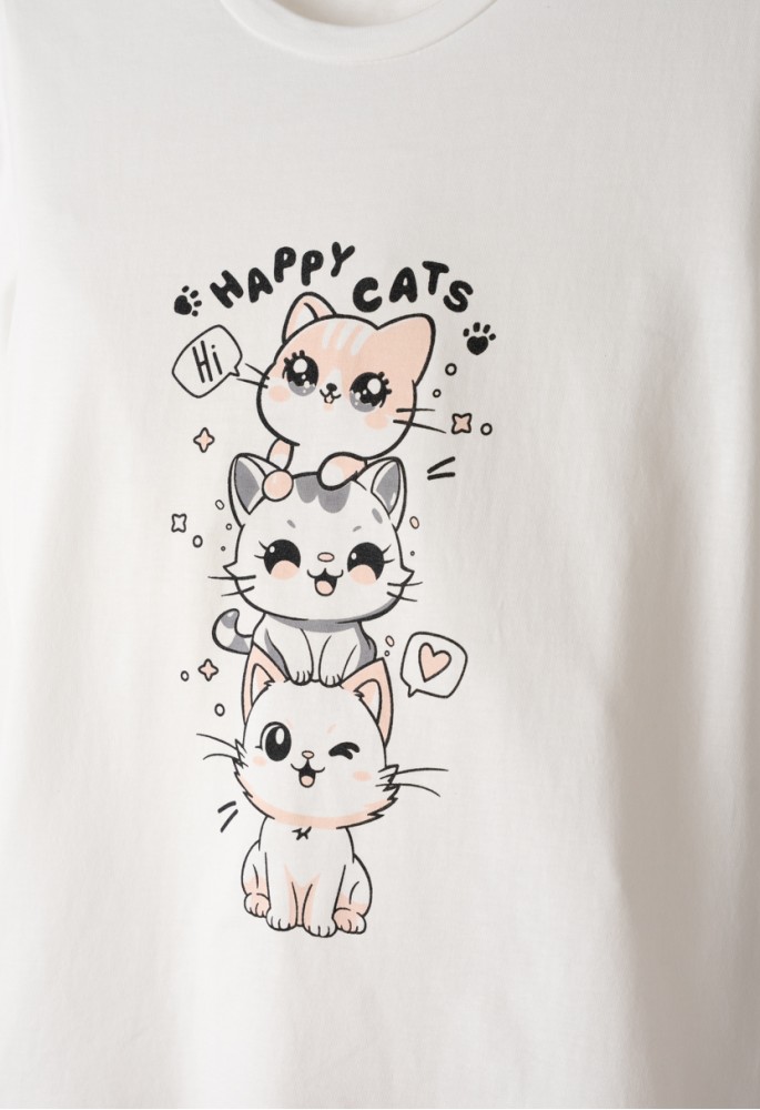 EBITA Πιτζάμα με Μάσκα Ύπνου "Happy Cats" H-639 Λευκό EBITA Πιτζάμα με Μάσκα Ύπνου "Happy Cats" H-639 Λευκό