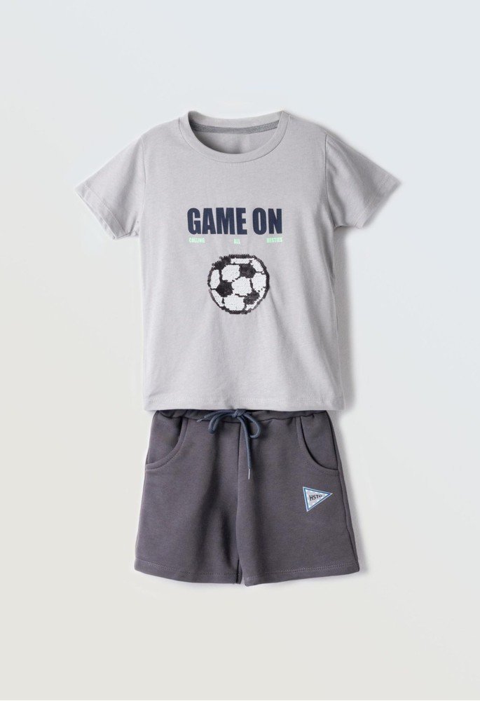 Hashtag Σετ Μπλούζα Game on και Βερμούδα με Κορδόνι 254824 Ανθρακί 