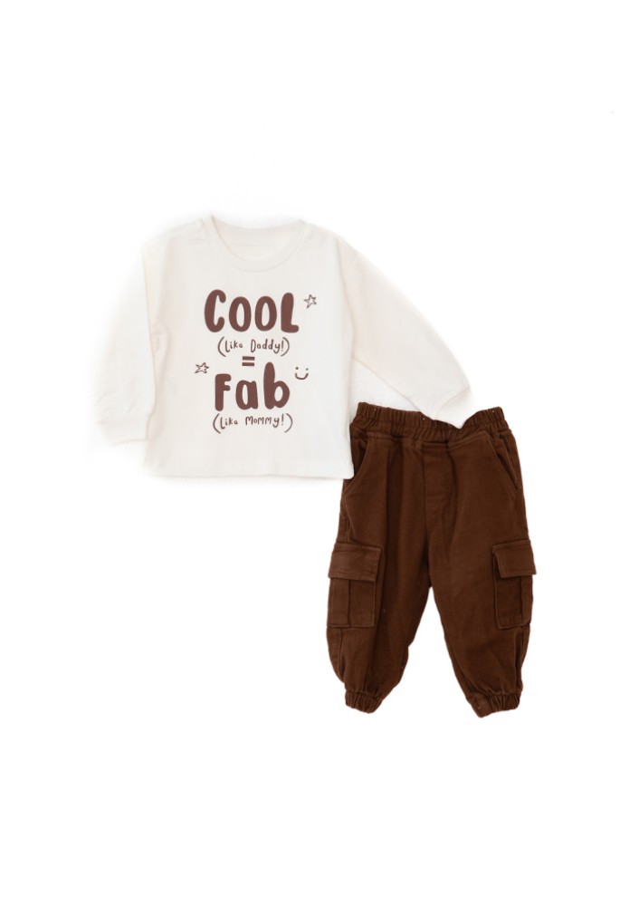 RESTART Σετ 3 τεμαχίων Ζακέτα-Μπλούζα-Παντελόνι Cargo- Cool Fab 25-10546 Καφέ