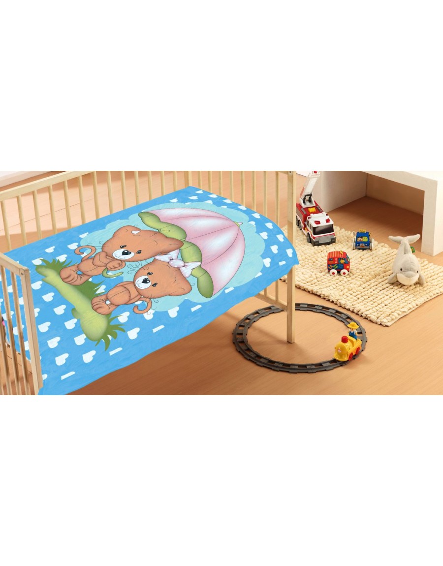 ΚΟΥΒΕΡΤΑ bebe Rainy Bears 05 110X140 Sky blue Βελουτέ polyester