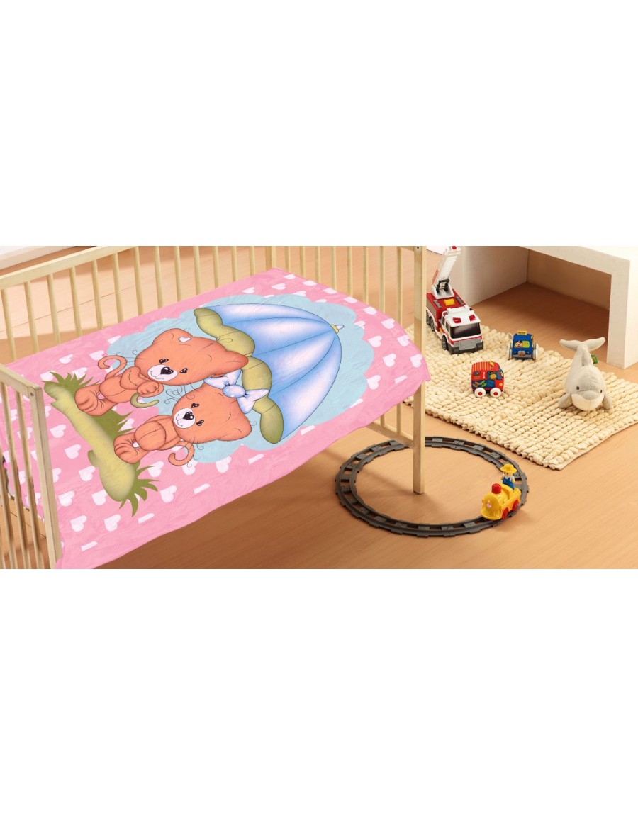 ΚΟΥΒΕΡΤΑ bebe Rainy Bears 06 110Χ140 Pink Βελουτέ polyester