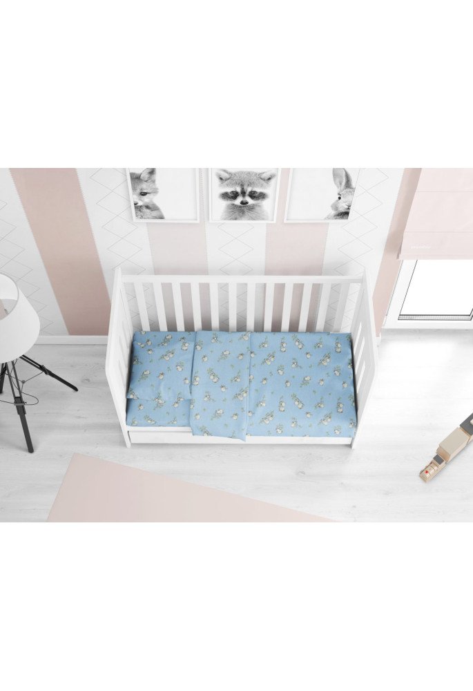 ΠΑΠΛΩΜΑ ΕΜΠΡΙΜΕ bebe Birds 14 120X160 Sky blue Flannel cotton 100%