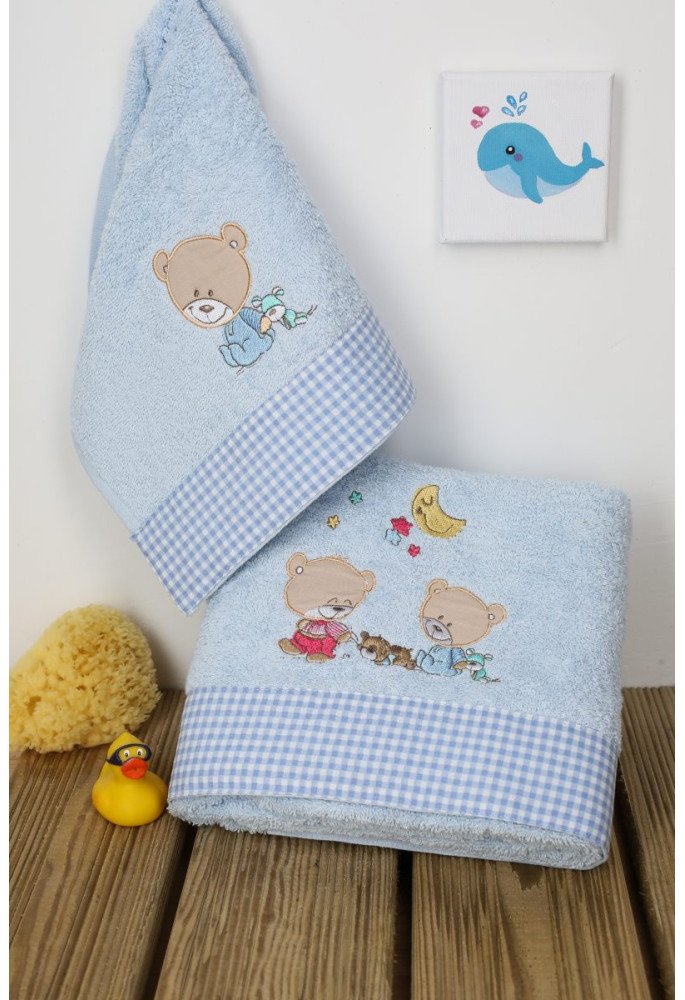 ΠΕΤΣΕΤΑ ΣΕΤ 2 τεμ bebe HAPPY BEARS 19 30X50,70X140 ΣΙΕΛ Cotton 100%