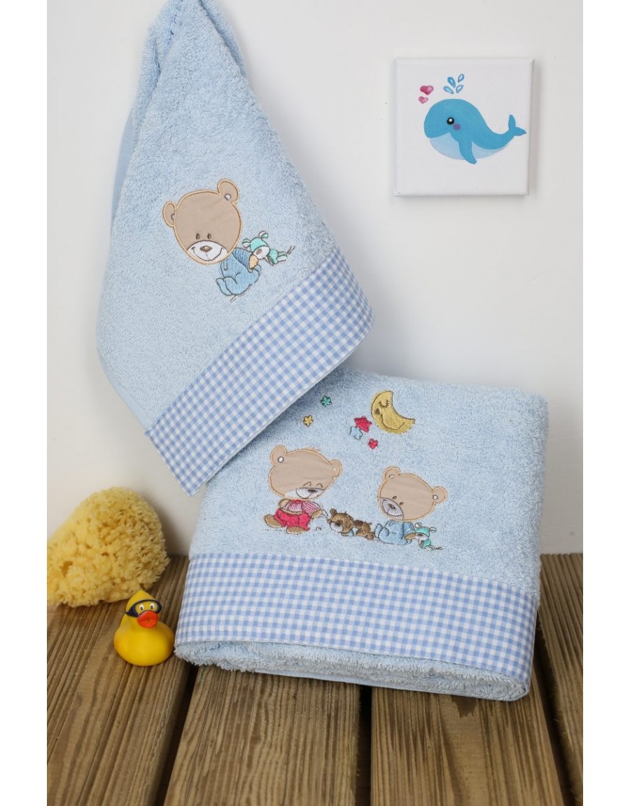 ΠΕΤΣΕΤΑ ΣΕΤ 2 τεμ bebe HAPPY BEARS 19 30X50,70X140 ΣΙΕΛ Cotton 100%