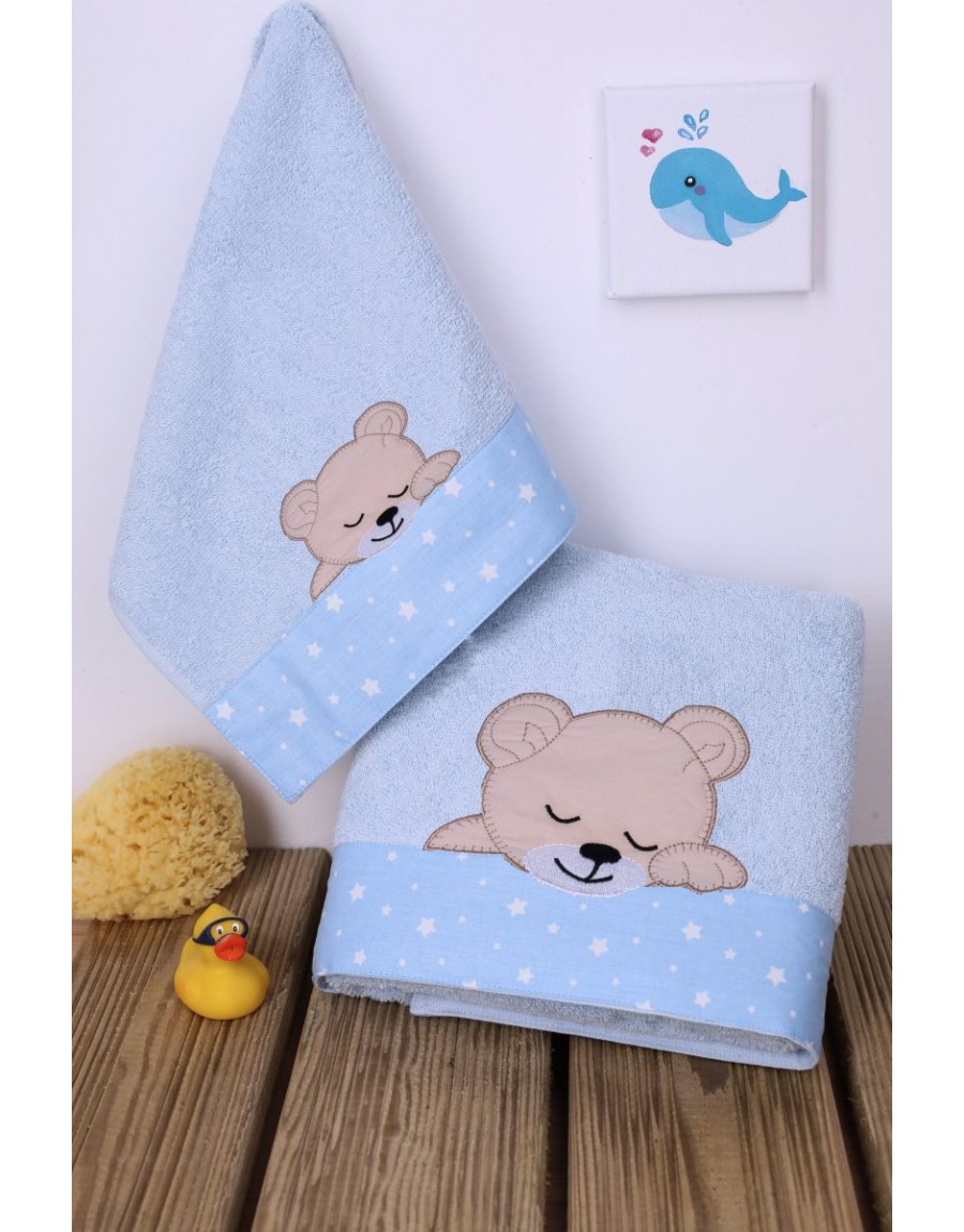 ΠΕΤΣΕΤΑ ΣΕΤ 2 τεμ bebe SLEEPING BEARS CUB 13 30X50,70X140 ΣΙΕΛ Cotton 100%