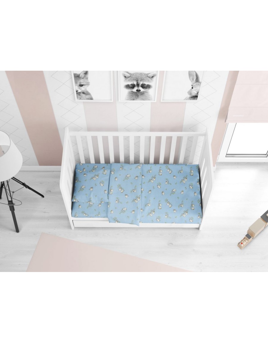 ΚΑΤΩΣΕΝΤΟΝΟ ΜΕ ΛΑΣΤΙΧΟ bebe Birds 14 0,70X1,40X0,15 Sky blue Flannel cotton 100%