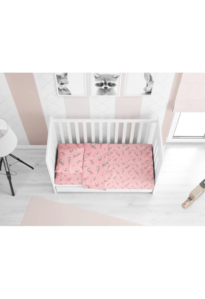 ΚΑΤΩΣΕΝΤΟΝΟ ΜΕ ΛΑΣΤΙΧΟ bebe Birds 15 0,70X1,40X0,15 Pink Flannel cotton 100%