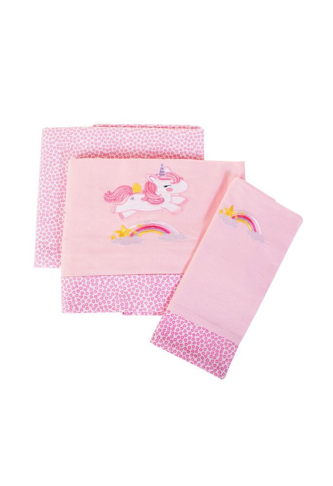 ΣΕΝΤΟΝΙΑ ΣΕΤ 3 τεμ bebe UNICORN 41 120Χ170 ΡΟΖ Cotton 100%