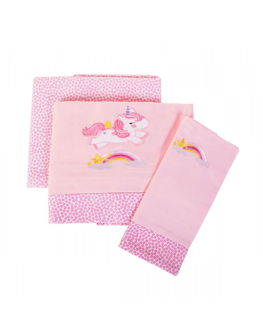 ΣΕΝΤΟΝΙΑ ΣΕΤ 3 τεμ bebe UNICORN 41 120Χ170 ΡΟΖ Cotton 100%