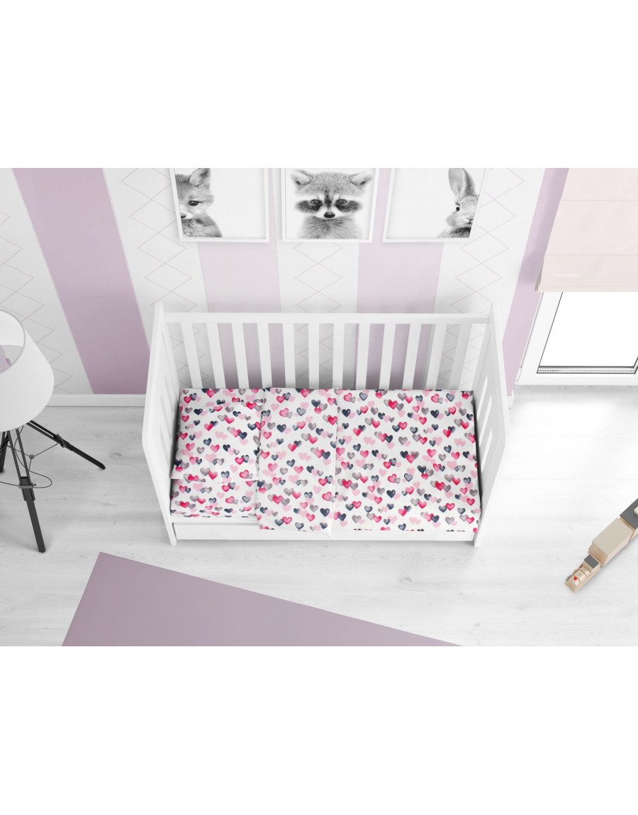 ΚΑΤΩΣΕΝΤΟΝΟ ΜΕ ΛΑΣΤΙΧΟ bebe Hearts 12 0,70X1,40X0,15 Grey-Pink Cotton 100%