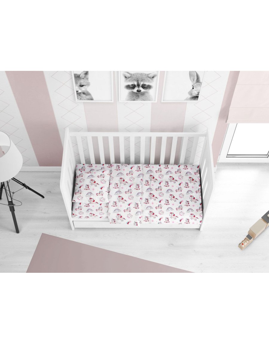 ΚΑΤΩΣΕΝΤΟΝΟ ΜΕ ΛΑΣΤΙΧΟ bebe Unicorn 108 0,70X1,40X0,15 White-Pink Cotton 100%