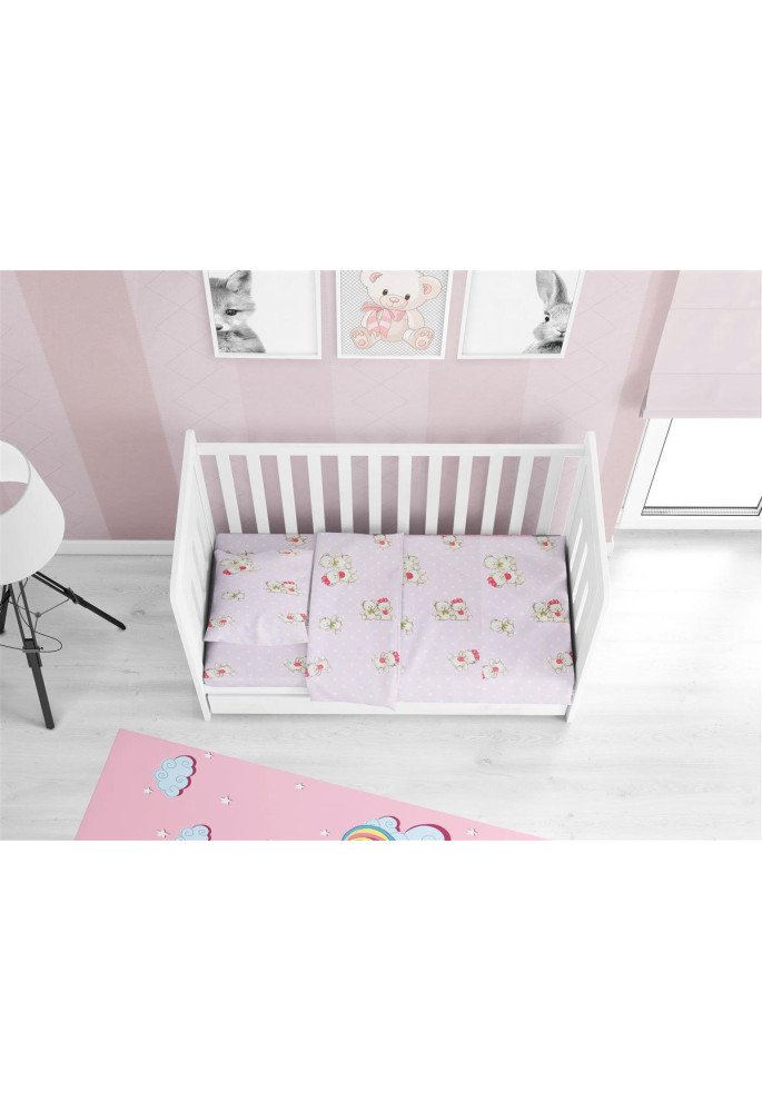 ΚΑΤΩΣΕΝΤΟΝΟ ΜΕ ΛΑΣΤΙΧΟ bebe Two Lovely Bears 65 0,70X1,40X0,15 Lila Cotton 100%