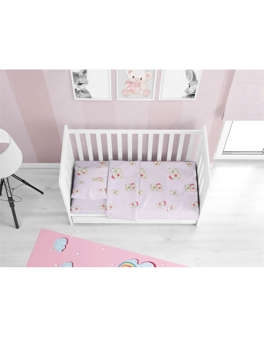 ΚΑΤΩΣΕΝΤΟΝΟ ΜΕ ΛΑΣΤΙΧΟ bebe Two Lovely Bears 65 0,70X1,40X0,15 Lila Cotton 100%