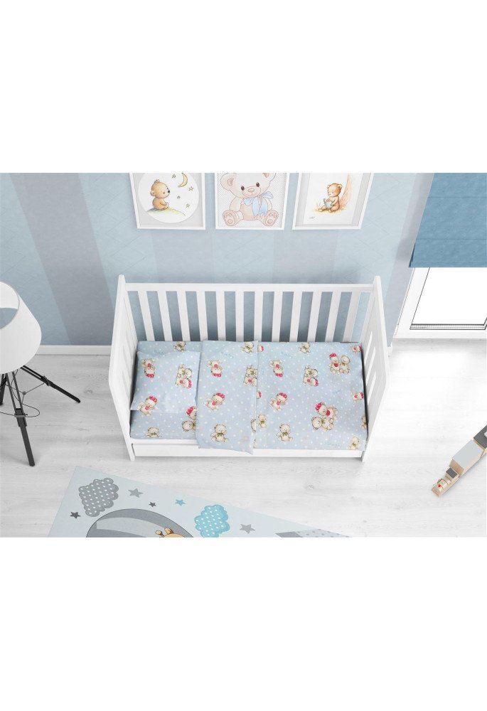 ΚΑΤΩΣΕΝΤΟΝΟ ΜΕ ΛΑΣΤΙΧΟ bebe Two Lovely Bears 64 0,70X1,40X0,15 Blue Cotton 100%