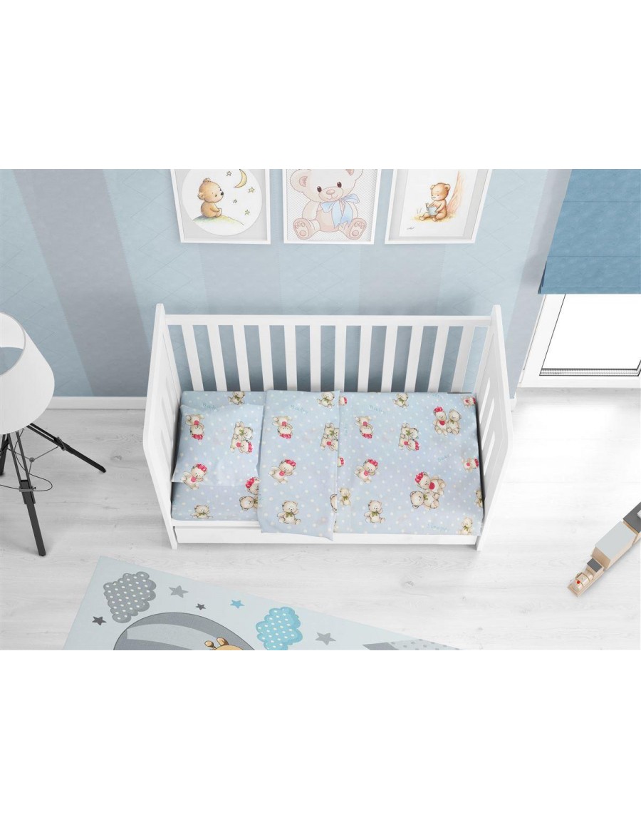 ΚΑΤΩΣΕΝΤΟΝΟ ΜΕ ΛΑΣΤΙΧΟ bebe Two Lovely Bears 64 0,70X1,40X0,15 Blue Cotton 100%