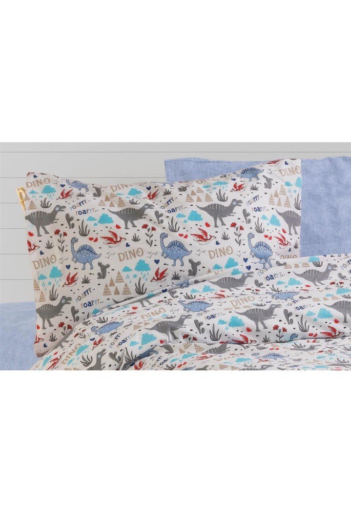 ΜΑΞΙΛΑΡΟΘΗΚΗ ΕΜΠΡΙΜΕ kids Dino 309 50X70 White-Blue Cott/Pol 70/30 ΜΑΞΙΛΑΡΟΘΗΚΗ ΕΜΠΡΙΜΕ kids Dino 309 50X70 White-Blue Cott/Pol 70/30