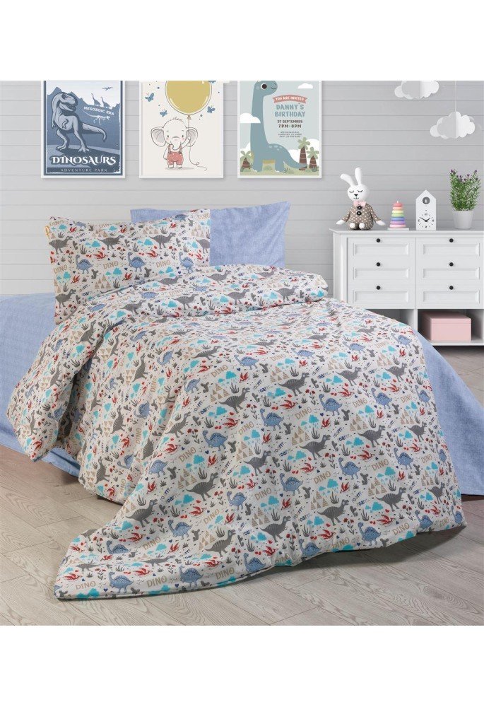 ΣΕΝΤΟΝΙΑ ΕΜΠΡΙΜΕ ΣΕΤ 3 τεμ kids Dino 309 160X240 White-Blue Cott/Pol 70/30 ΣΕΝΤΟΝΙΑ ΕΜΠΡΙΜΕ ΣΕΤ 3 τεμ kids Dino 309 160X240 White-Blue Cott/Pol 70/30