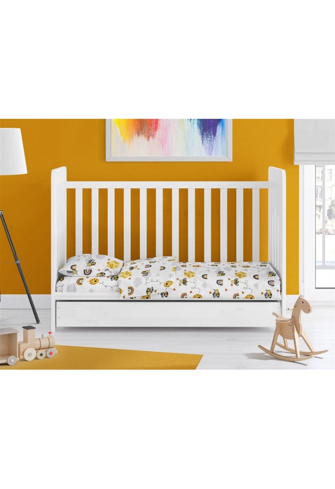 ΚΑΤΩΣΕΝΤΟΝΟ ΜΕ ΛΑΣΤΙΧΟ bebe Honey Bee 545 0,70X1,40X0,15 White-Yellow 100% Cotton