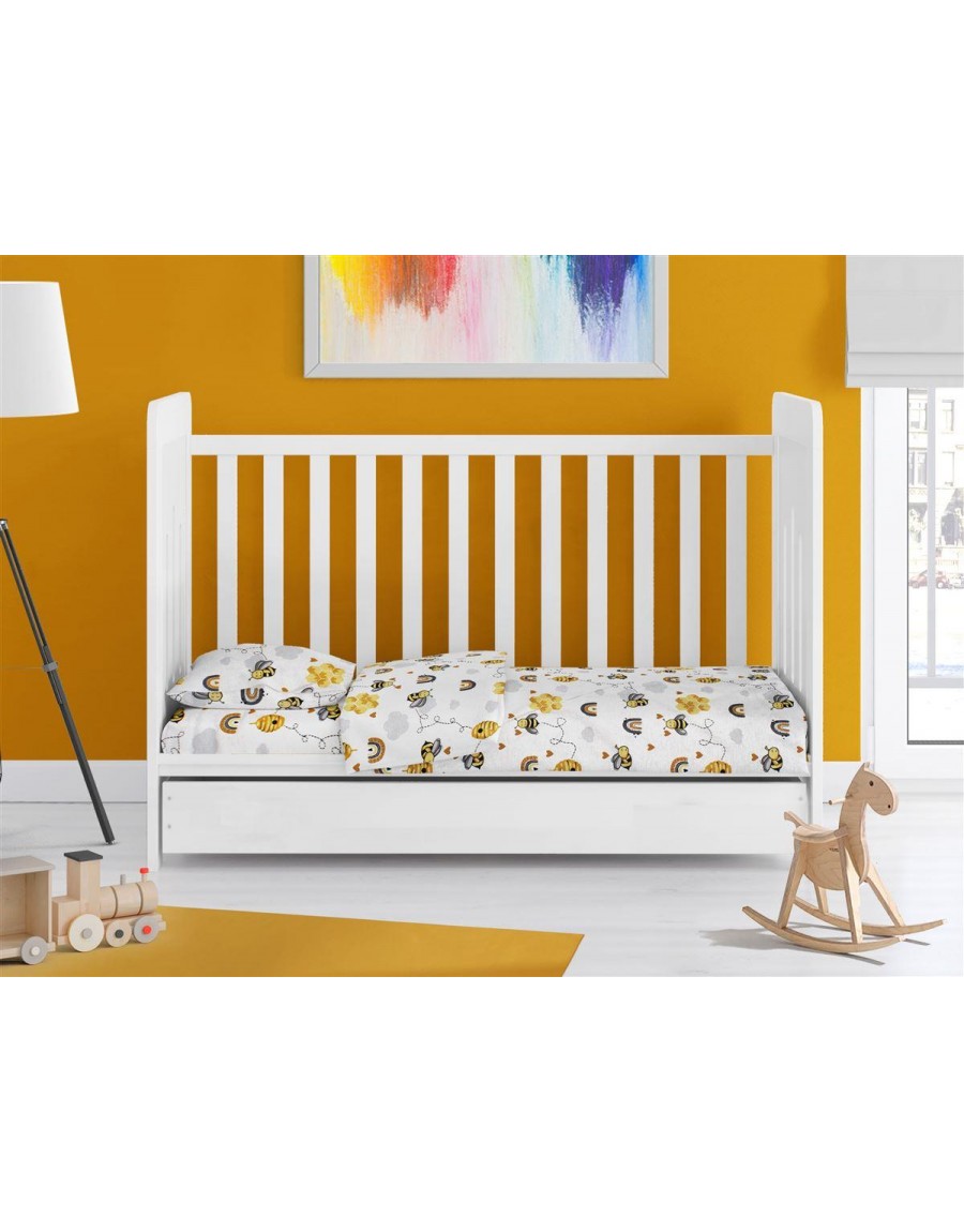 ΚΑΤΩΣΕΝΤΟΝΟ ΜΕ ΛΑΣΤΙΧΟ bebe Honey Bee 545 0,70X1,40X0,15 White-Yellow 100% Cotton