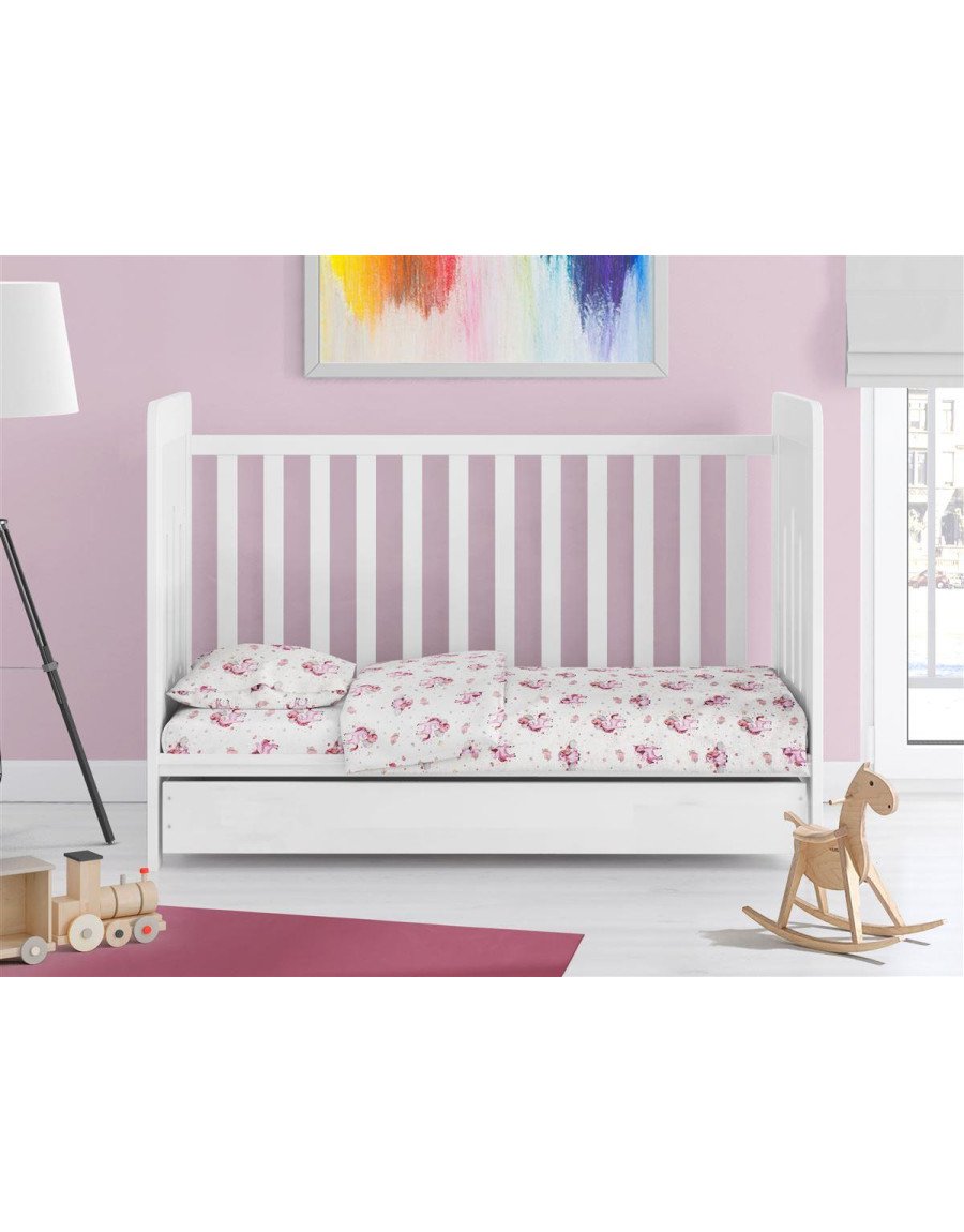 ΚΑΤΩΣΕΝΤΟΝΟ ΜΕ ΛΑΣΤΙΧΟ bebe Unicorn 208 0,70X1,40X0,15 White-Pink Cotton 100%