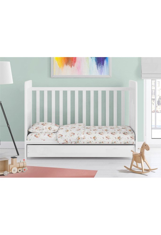 ΚΑΤΩΣΕΝΤΟΝΟ ΜΕ ΛΑΣΤΙΧΟ bebe Unicorn 209 0,70X1,40X0,15 White-Salmon Cotton 100%