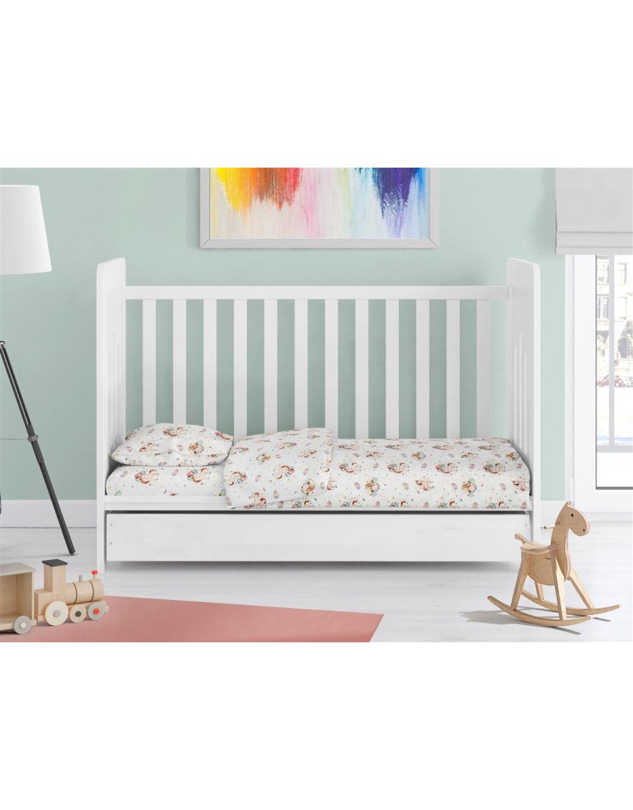 ΚΑΤΩΣΕΝΤΟΝΟ ΜΕ ΛΑΣΤΙΧΟ bebe Unicorn 209 0,70X1,40X0,15 White-Salmon Cotton 100%