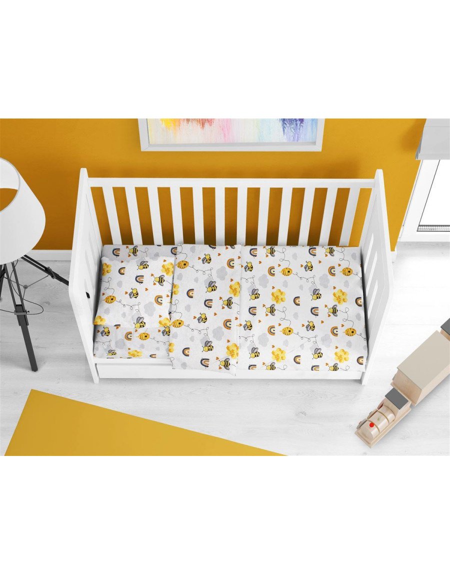 ΠΑΠΛΩΜΑ ΕΜΠΡΙΜΕ bebe Honey Bee 545 120X160 White-Yellow 100% Cotton