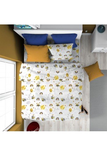 ΠΑΠΛΩΜΑΤΟΘΗΚΗ ΕΜΠΡΙΜΕ kids Honey Bee 545 160X240 White-Yellow 100% Cotton ΠΑΠΛΩΜΑΤΟΘΗΚΗ ΕΜΠΡΙΜΕ kids Honey Bee 545 160X240 White-Yellow 100% Cotton