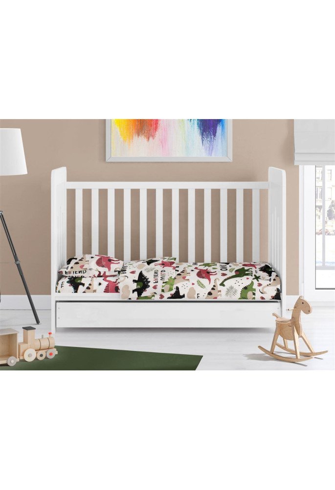 ΣΕΝΤΟΝΙΑ ΕΜΠΡΙΜΕ ΣΕΤ 3 τεμ bebe Dinosaur 518 120X160 Multi-Colour 100% Cotton