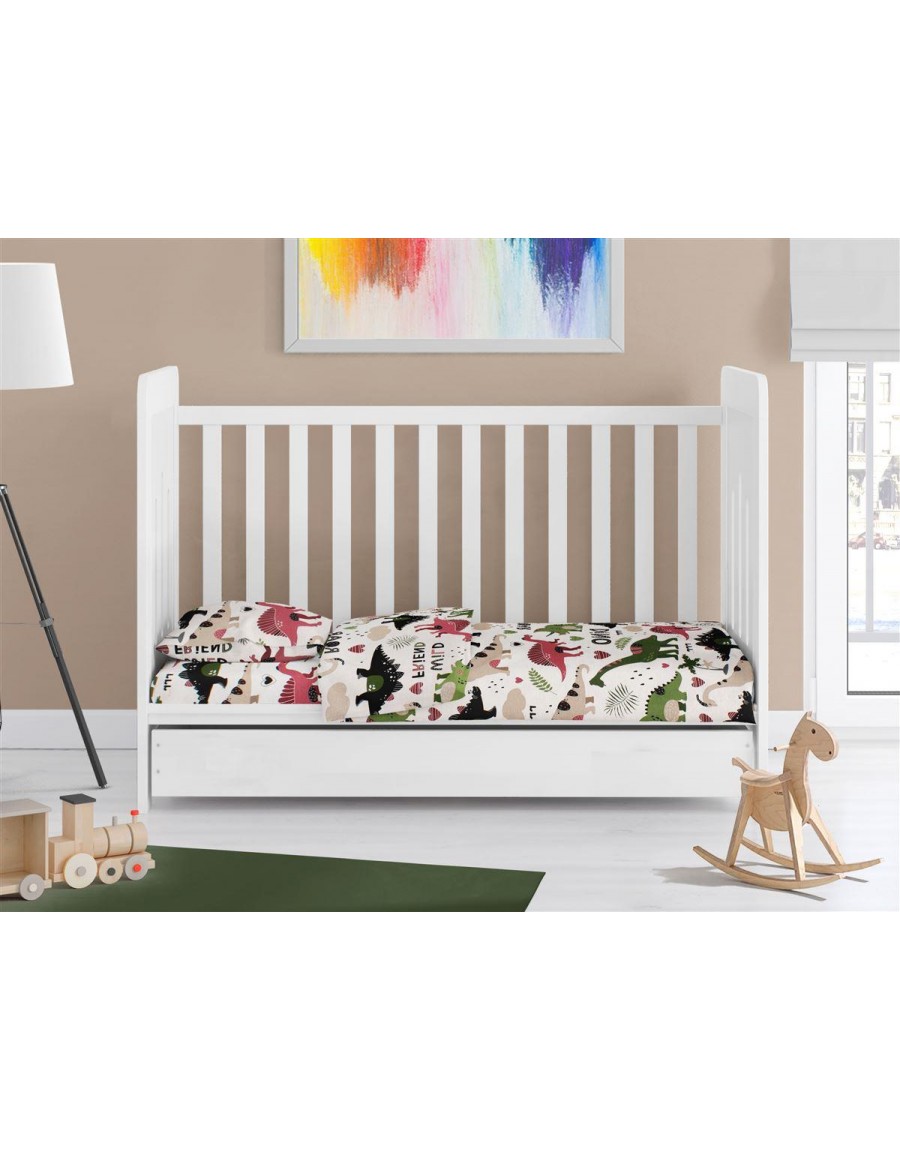 ΣΕΝΤΟΝΙΑ ΕΜΠΡΙΜΕ ΣΕΤ 3 τεμ bebe Dinosaur 518 120X160 Multi-Colour 100% Cotton