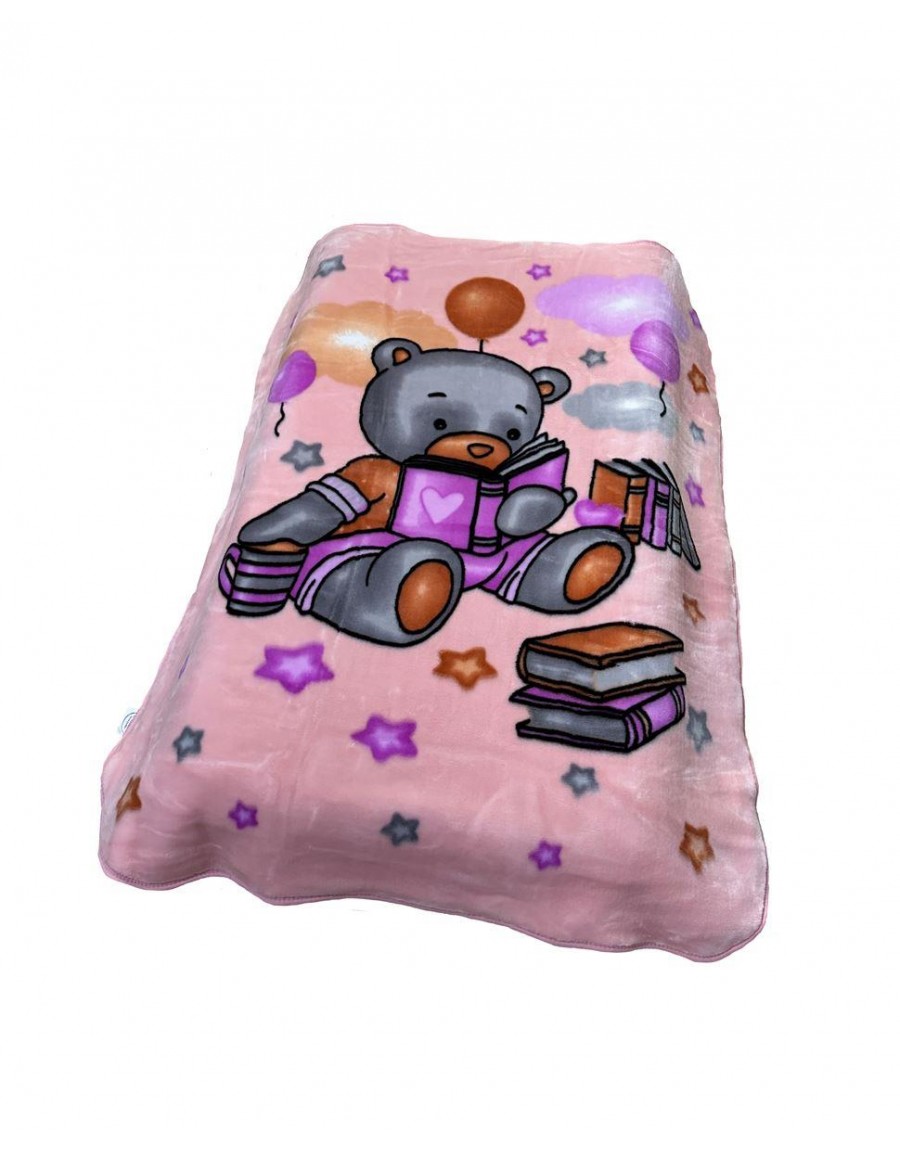 ΚΟΥΒΕΡΤΑ ΒΕΛΟΥΤΕ ΠΟΛΥΤΕΛΕΙΑΣ bebe Studying Bear 37 110X140 Baby Pink 100% Polyester